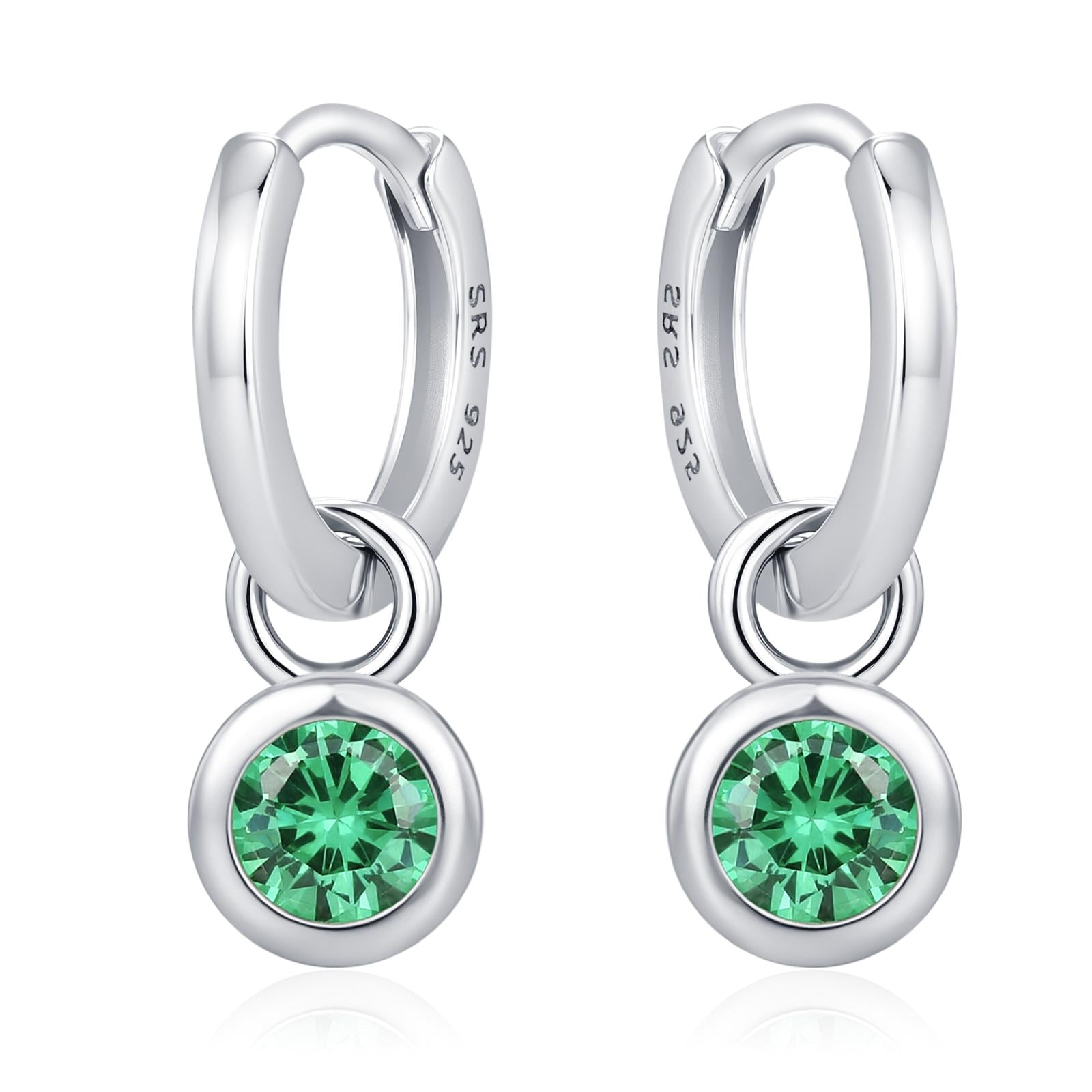May Birthstone Emerald Green Crystal Drop Hoop Earrings in Sterling Silver, Detachable Dangle Earrings, Silver, Gold, Rose Gold