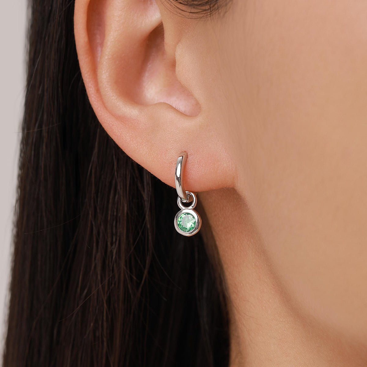 May Birthstone Emerald Green Crystal Drop Hoop Earrings in Sterling Silver, Detachable Dangle Earrings, Silver, Gold, Rose Gold