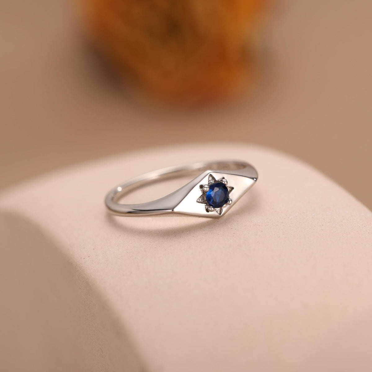 Kite Signet Sapphire Ring in Sterling Silver, Silver or Gold, Starburst Sapphire Blue CZ Ring, Rhombus Ring, US 5 - 8