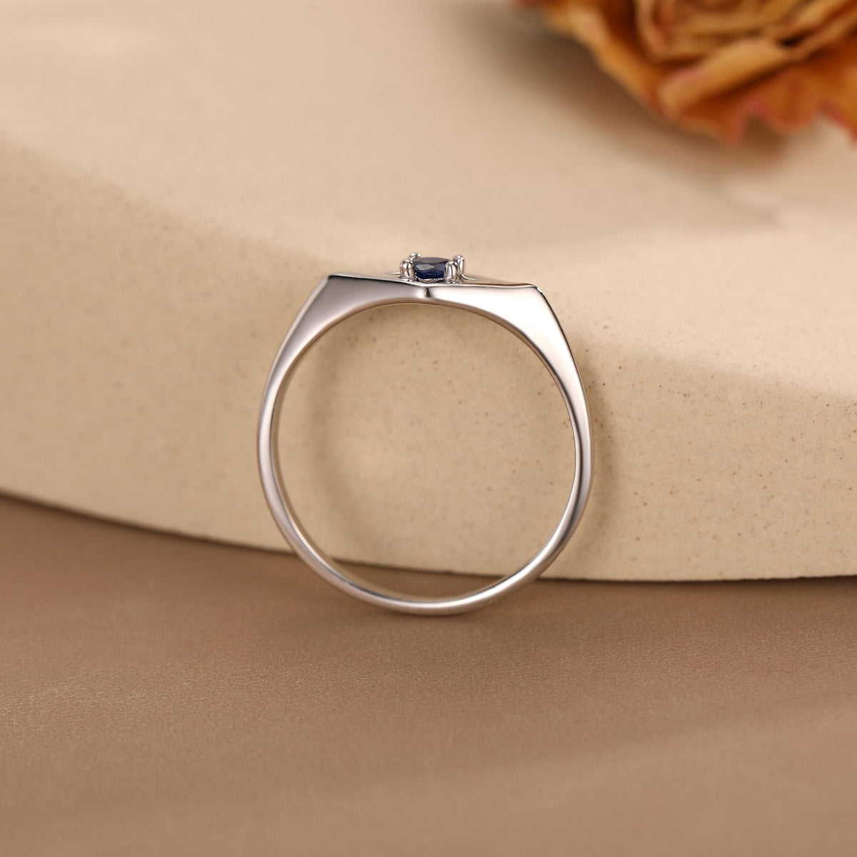 Kite Signet Sapphire Ring in Sterling Silver, Silver or Gold, Starburst Sapphire Blue CZ Ring, Rhombus Ring, US 5 - 8