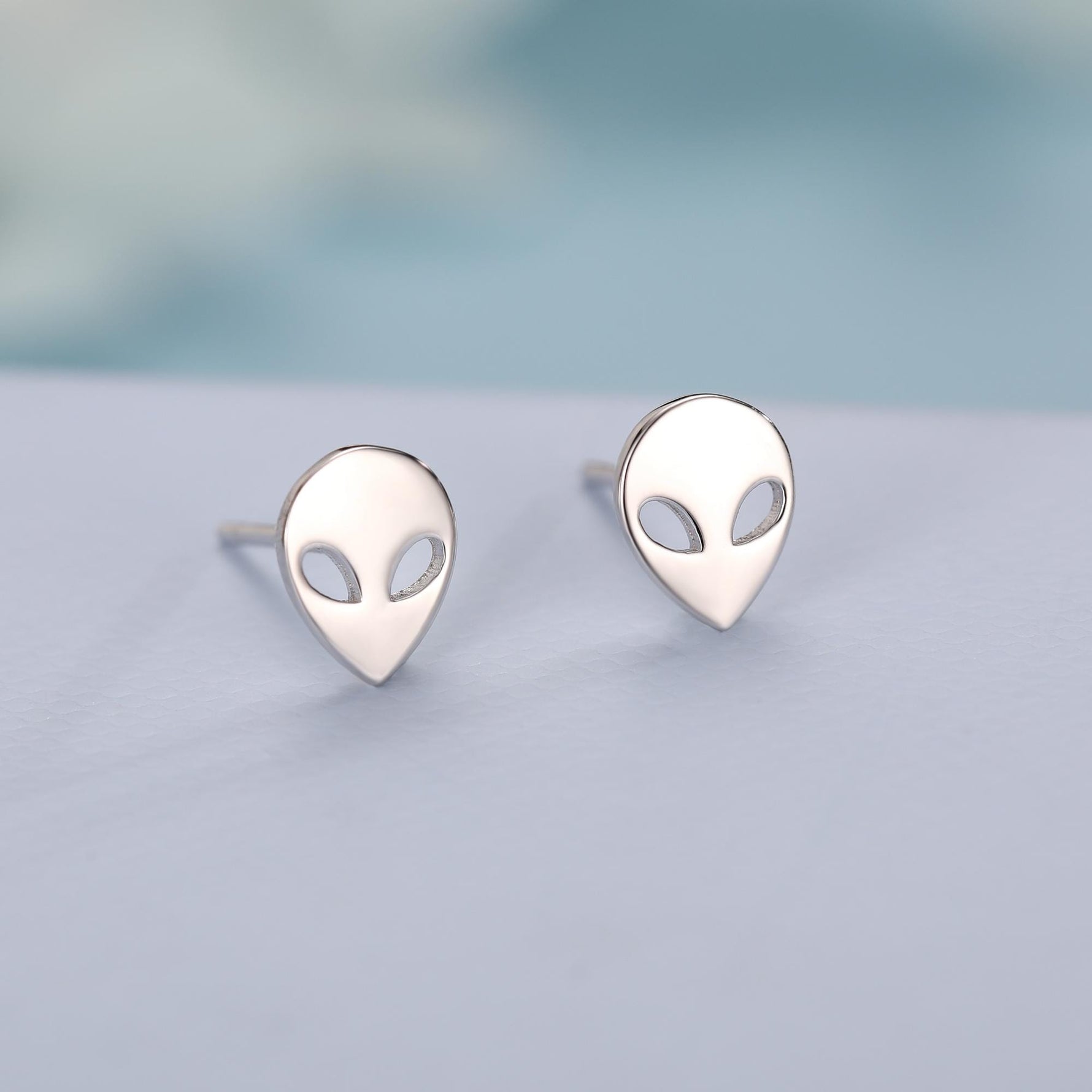 Alien Stud Earrings in Sterling Silver, Silver or Gold, UFO Earrings, Fun and Quirky Jewellery
