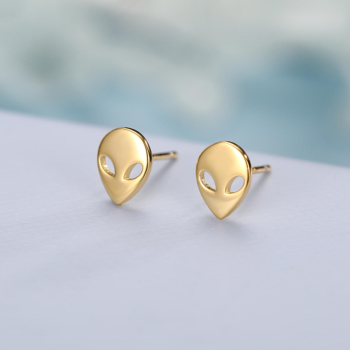Alien Stud Earrings in Sterling Silver, Silver or Gold, UFO Earrings, Fun and Quirky Jewellery