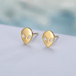 Alien Stud Earrings in Sterling Silver, Silver or Gold, UFO Earrings, Fun and Quirky Jewellery