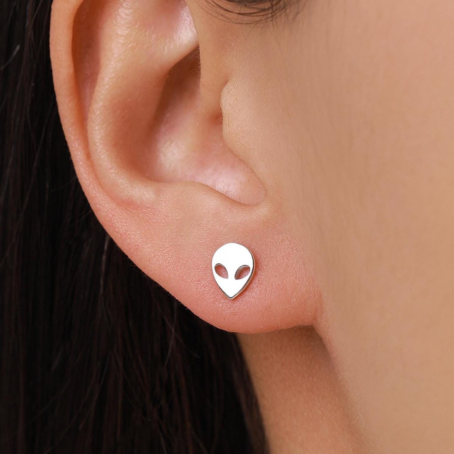 Alien Stud Earrings in Sterling Silver, Silver or Gold, UFO Earrings, Fun and Quirky Jewellery