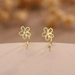 Forget me not Flower Huggie Hoop Earrings in Sterling Silver, Curved Post Earrings, Open Hoops, Pull-Through Threader Earrings,