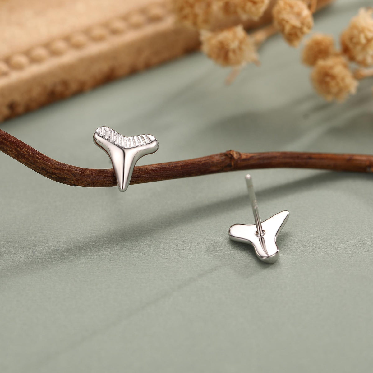Shark Tooth Design Stud Earrings in Sterling Silver, Silver or Gold, Shark Tooth Shape Earrings, Animal Earrings, Nature Inspired