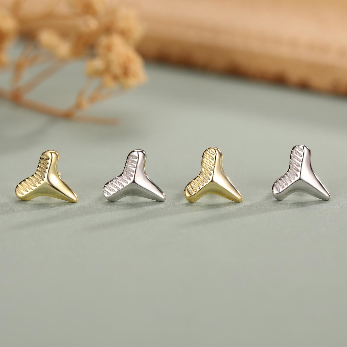 Shark Tooth Design Stud Earrings in Sterling Silver, Silver or Gold, Shark Tooth Shape Earrings, Animal Earrings, Nature Inspired