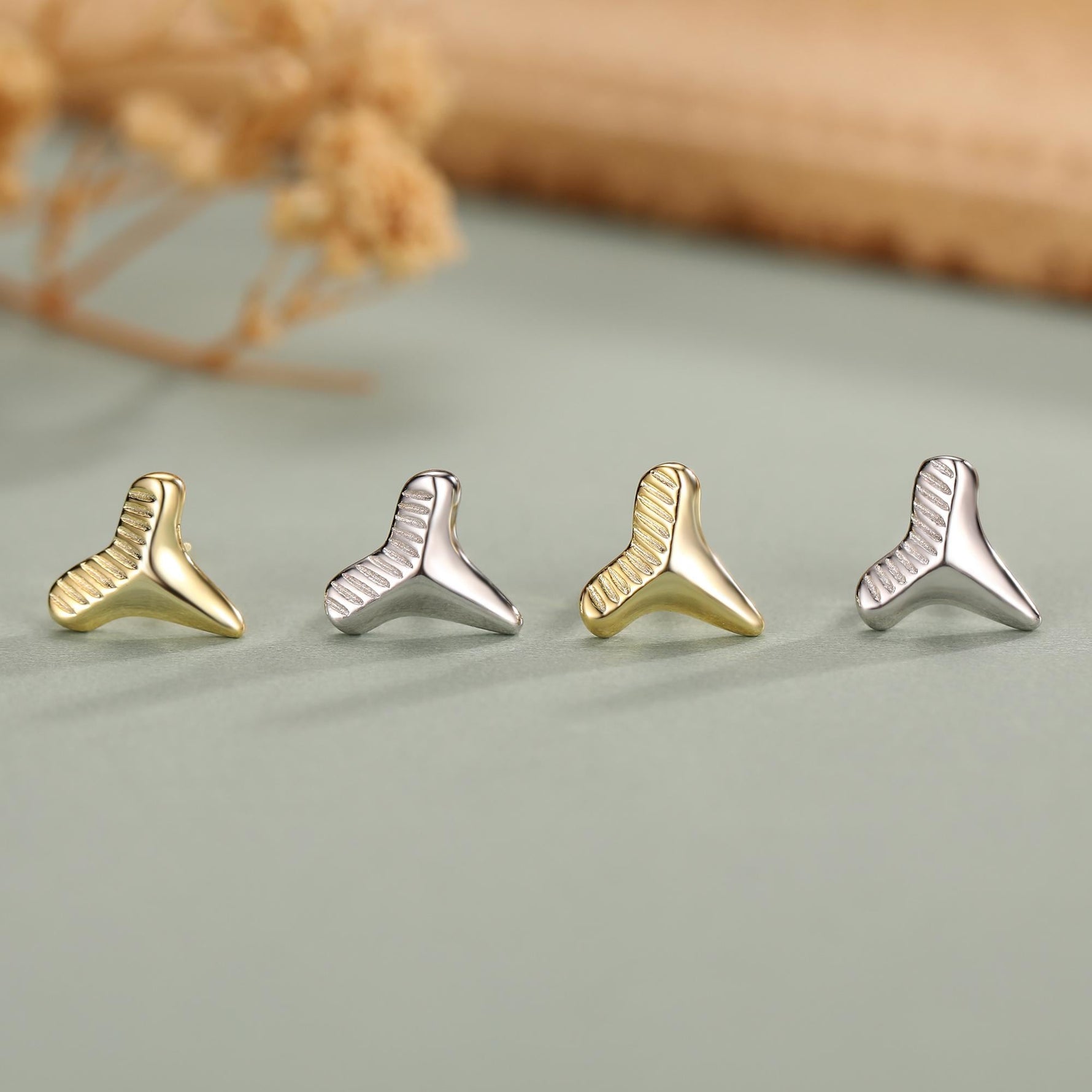 Shark Tooth Design Stud Earrings in Sterling Silver, Silver or Gold, Shark Tooth Shape Earrings, Animal Earrings, Nature Inspired
