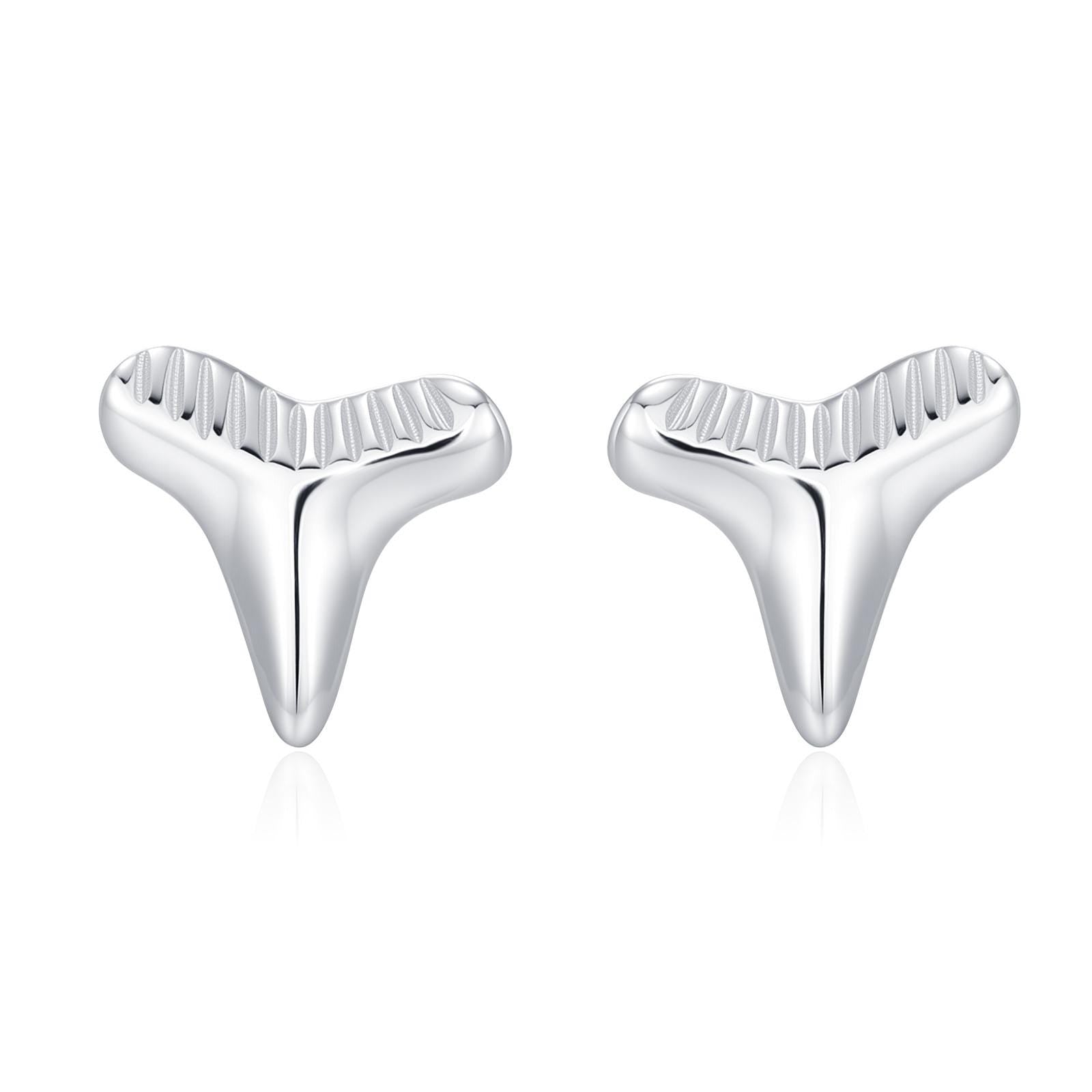 Shark Tooth Design Stud Earrings in Sterling Silver, Silver or Gold, Shark Tooth Shape Earrings, Animal Earrings, Nature Inspired