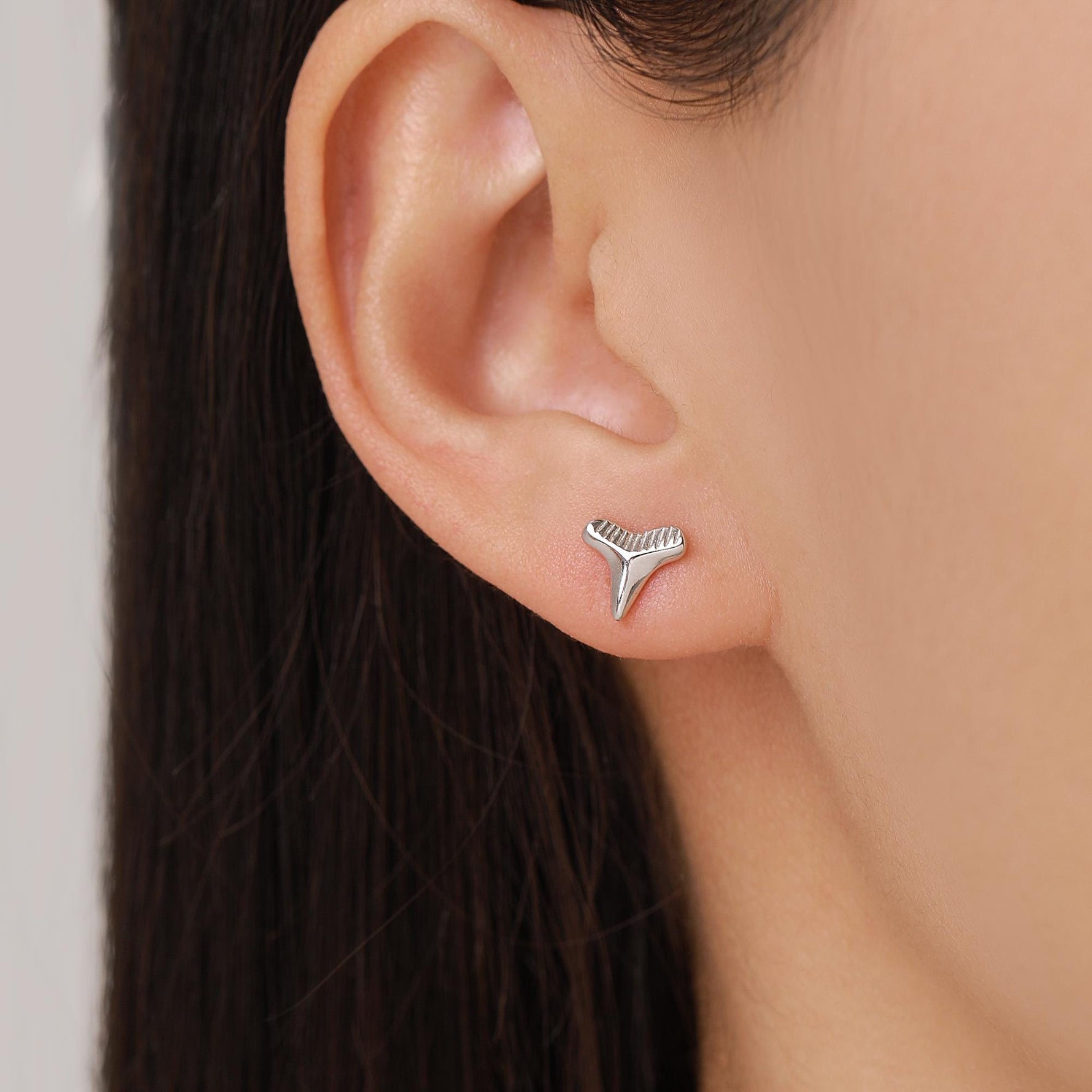 Shark Tooth Design Stud Earrings in Sterling Silver, Silver or Gold, Shark Tooth Shape Earrings, Animal Earrings, Nature Inspired