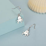 Octopus Drop Hook Earrings in Sterling Silver, Octopus Dangle Earrings, Fish Earrings, Ocean Nautical Earrings