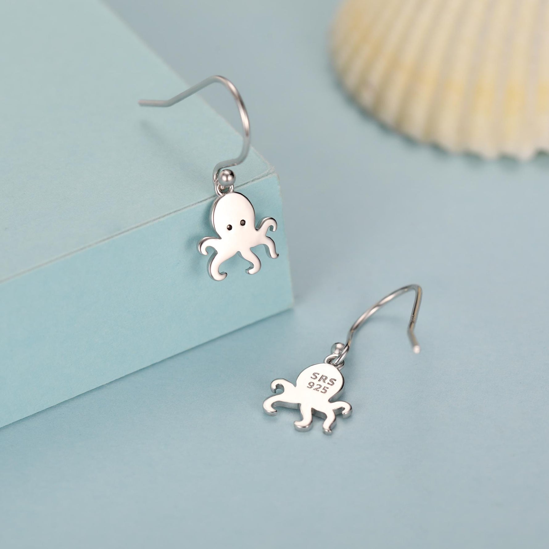 Octopus Drop Hook Earrings in Sterling Silver, Octopus Dangle Earrings, Fish Earrings, Ocean Nautical Earrings
