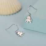 Octopus Drop Hook Earrings in Sterling Silver, Octopus Dangle Earrings, Fish Earrings, Ocean Nautical Earrings