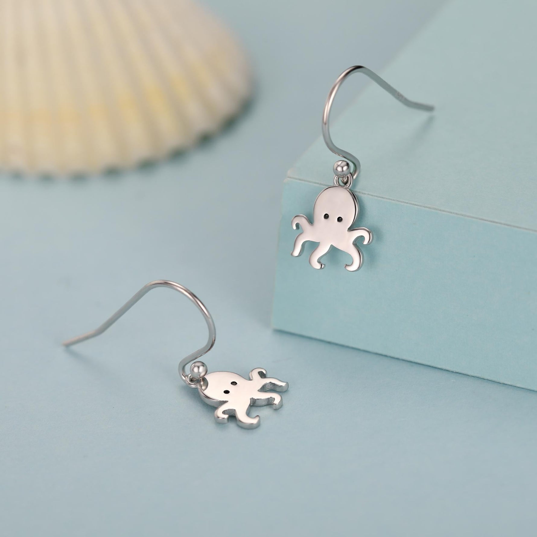 Octopus Drop Hook Earrings in Sterling Silver, Octopus Dangle Earrings, Fish Earrings, Ocean Nautical Earrings