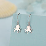 Octopus Drop Hook Earrings in Sterling Silver, Octopus Dangle Earrings, Fish Earrings, Ocean Nautical Earrings