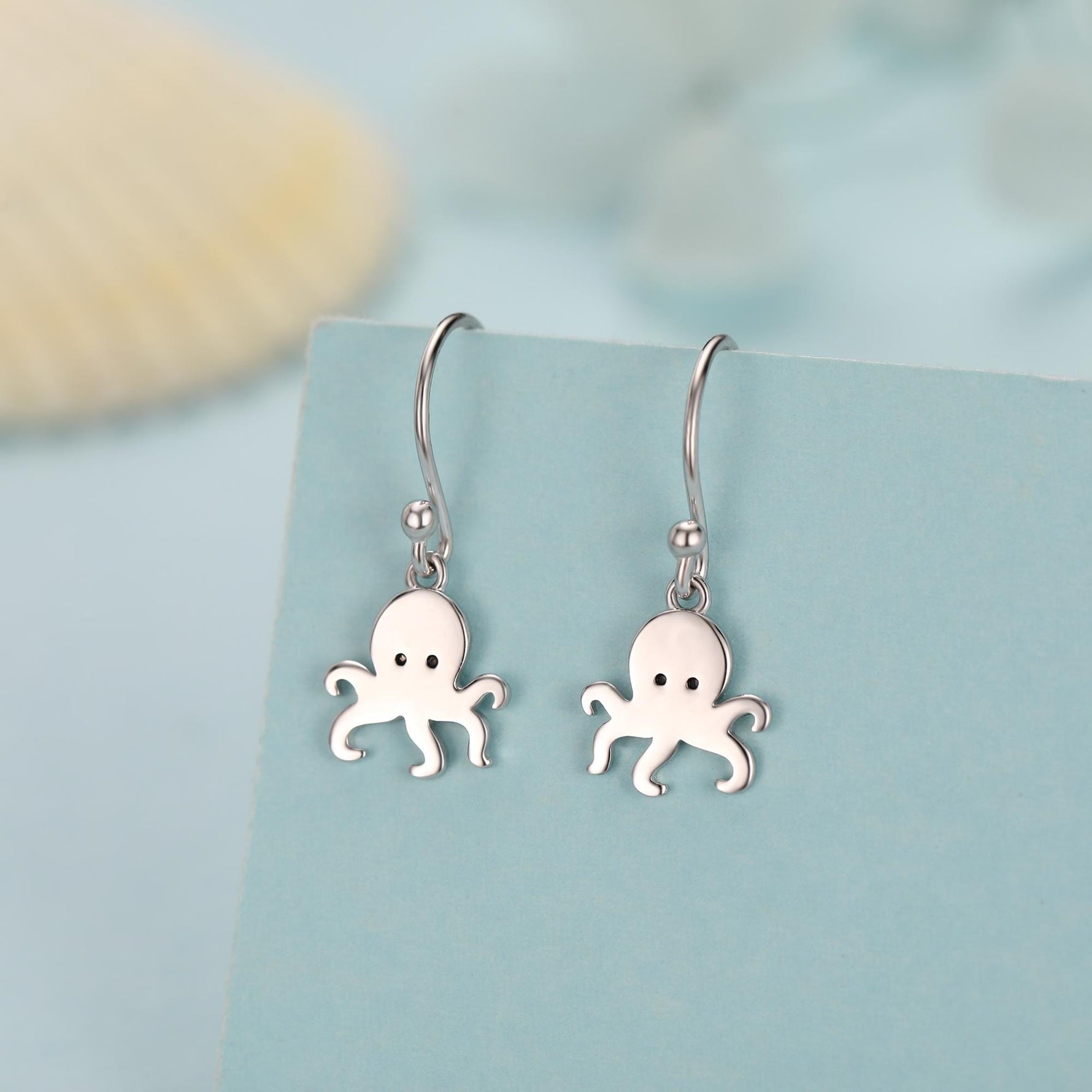 Octopus Drop Hook Earrings in Sterling Silver, Octopus Dangle Earrings, Fish Earrings, Ocean Nautical Earrings