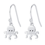 Octopus Drop Hook Earrings in Sterling Silver, Octopus Dangle Earrings, Fish Earrings, Ocean Nautical Earrings
