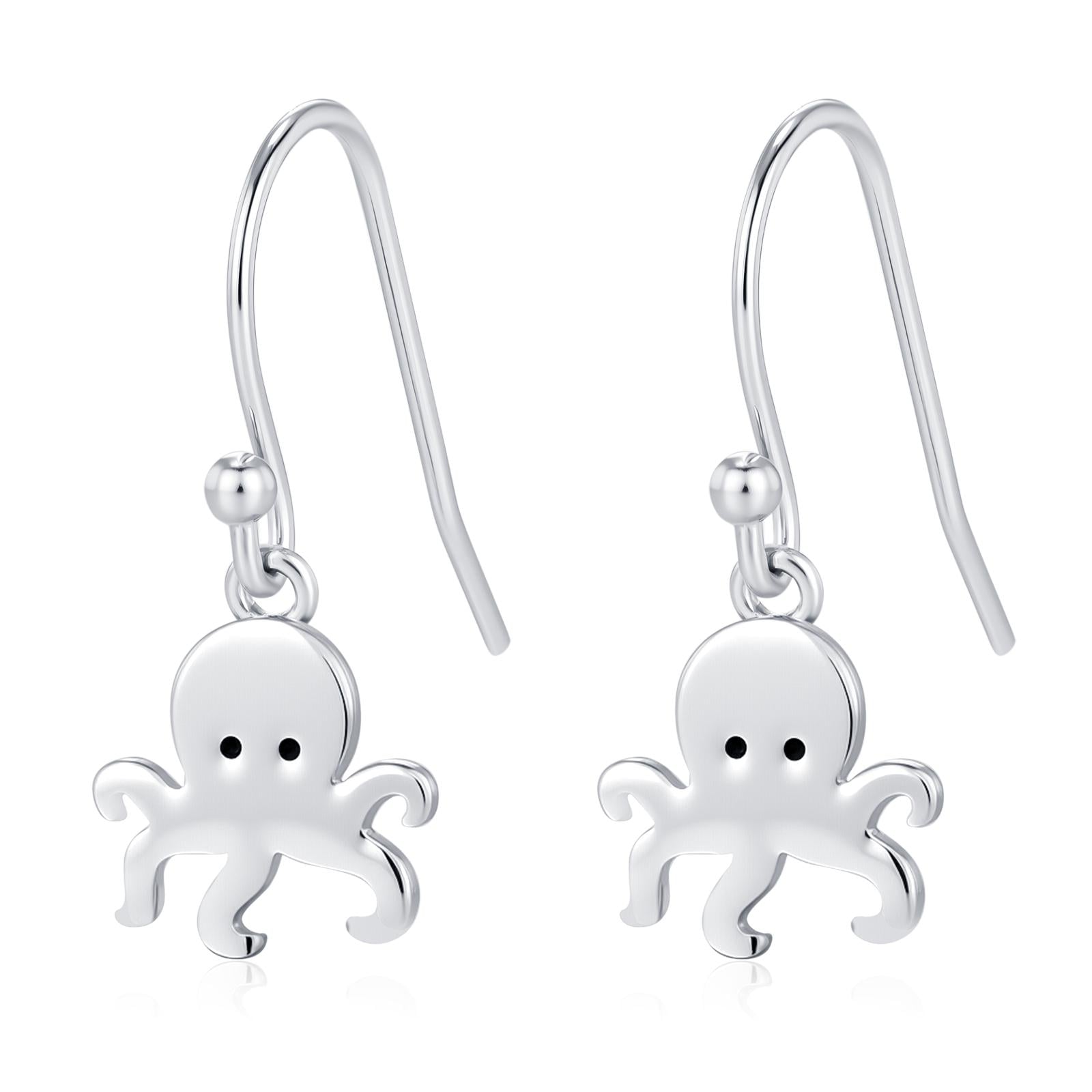 Octopus Drop Hook Earrings in Sterling Silver, Octopus Dangle Earrings, Fish Earrings, Ocean Nautical Earrings