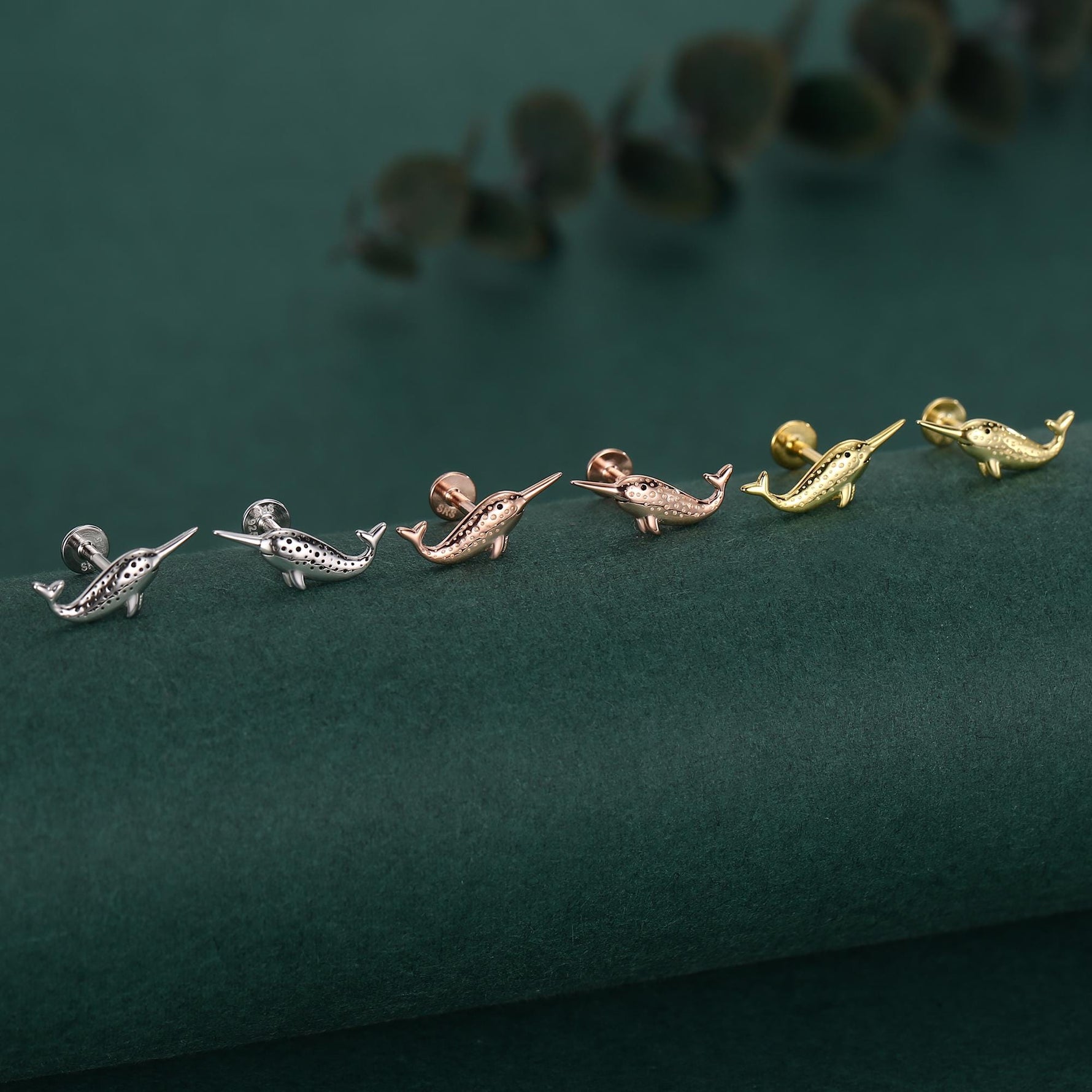 Tiny Narwhal Unicorn Whale Stud Earrings in Sterling Silver, Gift for Her, Animal Lover, Nature Inspired, Nautical Ocean