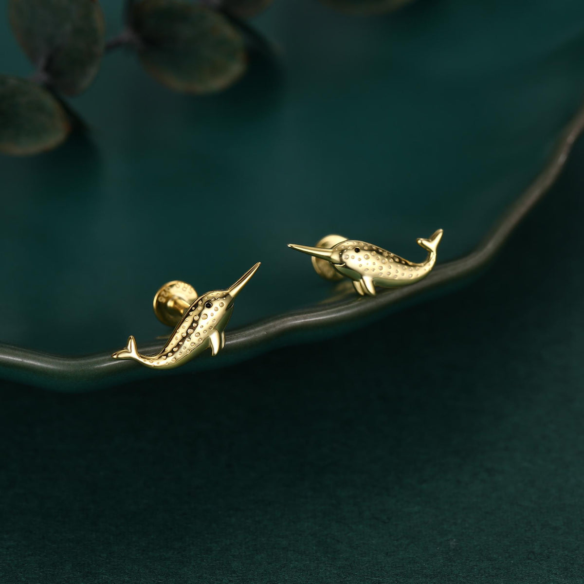 Tiny Narwhal Unicorn Whale Stud Earrings in Sterling Silver, Gift for Her, Animal Lover, Nature Inspired, Nautical Ocean
