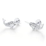 Tiny Narwhal Unicorn Whale Stud Earrings in Sterling Silver, Gift for Her, Animal Lover, Nature Inspired, Nautical Ocean