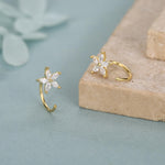 CZ Forget-me-not Flower Huggie Hoop Earrings in Sterling Silver, Gold or Silver, Marquise CZ Flower Threader Hoop Earrings, Pull Through