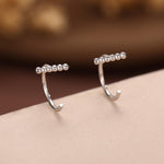 Beaded Bar Open Huggie Hoops in Sterling Silver, Pebble Bar Open Hoops, Bauble Bar Earrings, Silver or Gold or Rose Gold, Bar Earrings