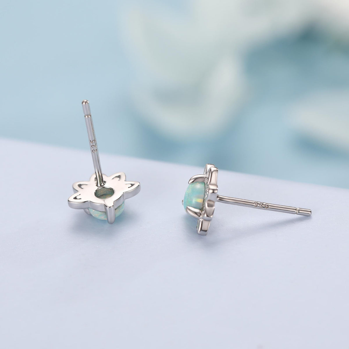 Sterling Silver Green Opal Crown Stud Earrings, Prong Set, Opal Earrings, Lab Opal Lotus Earrings, Minimalist