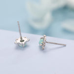 Sterling Silver Green Opal Crown Stud Earrings, Prong Set, Opal Earrings, Lab Opal Lotus Earrings, Minimalist