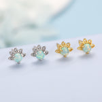 Sterling Silver Green Opal Crown Stud Earrings, Prong Set, Opal Earrings, Lab Opal Lotus Earrings, Minimalist