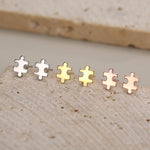 Small Jigsaw Stud Earrings in Sterling Silver, Silver Jigsaw Piece Earrings