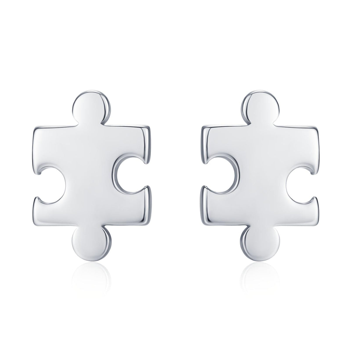 Small Jigsaw Stud Earrings in Sterling Silver, Silver Jigsaw Piece Earrings