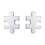 Small Jigsaw Stud Earrings in Sterling Silver, Silver Jigsaw Piece Earrings