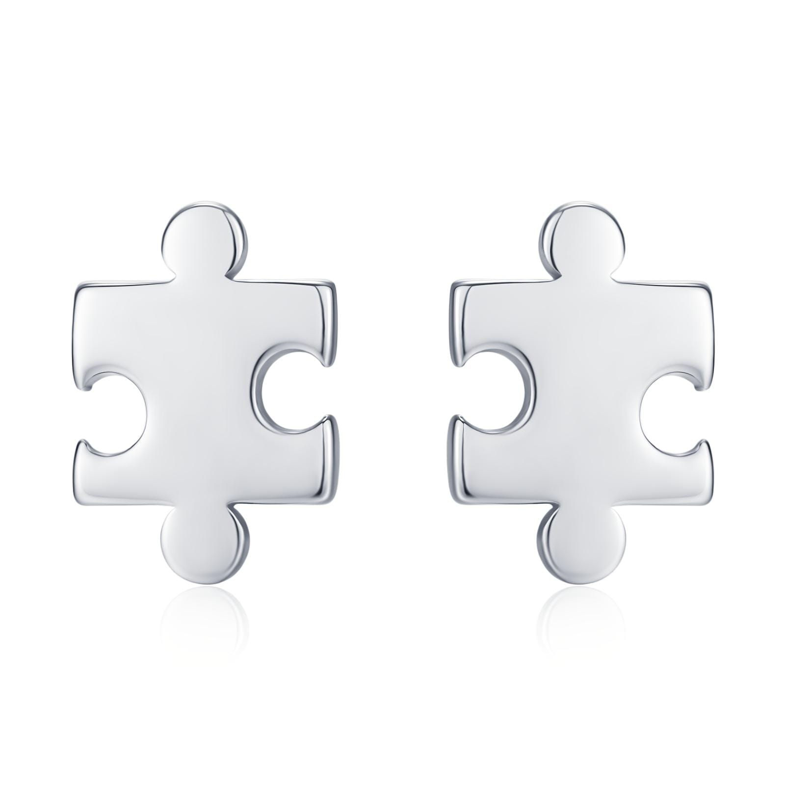 Small Jigsaw Stud Earrings in Sterling Silver, Silver Jigsaw Piece Earrings