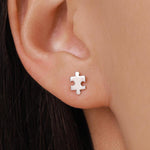 Sterling Silver 18G Puzzle Piece Screw Back Earrings