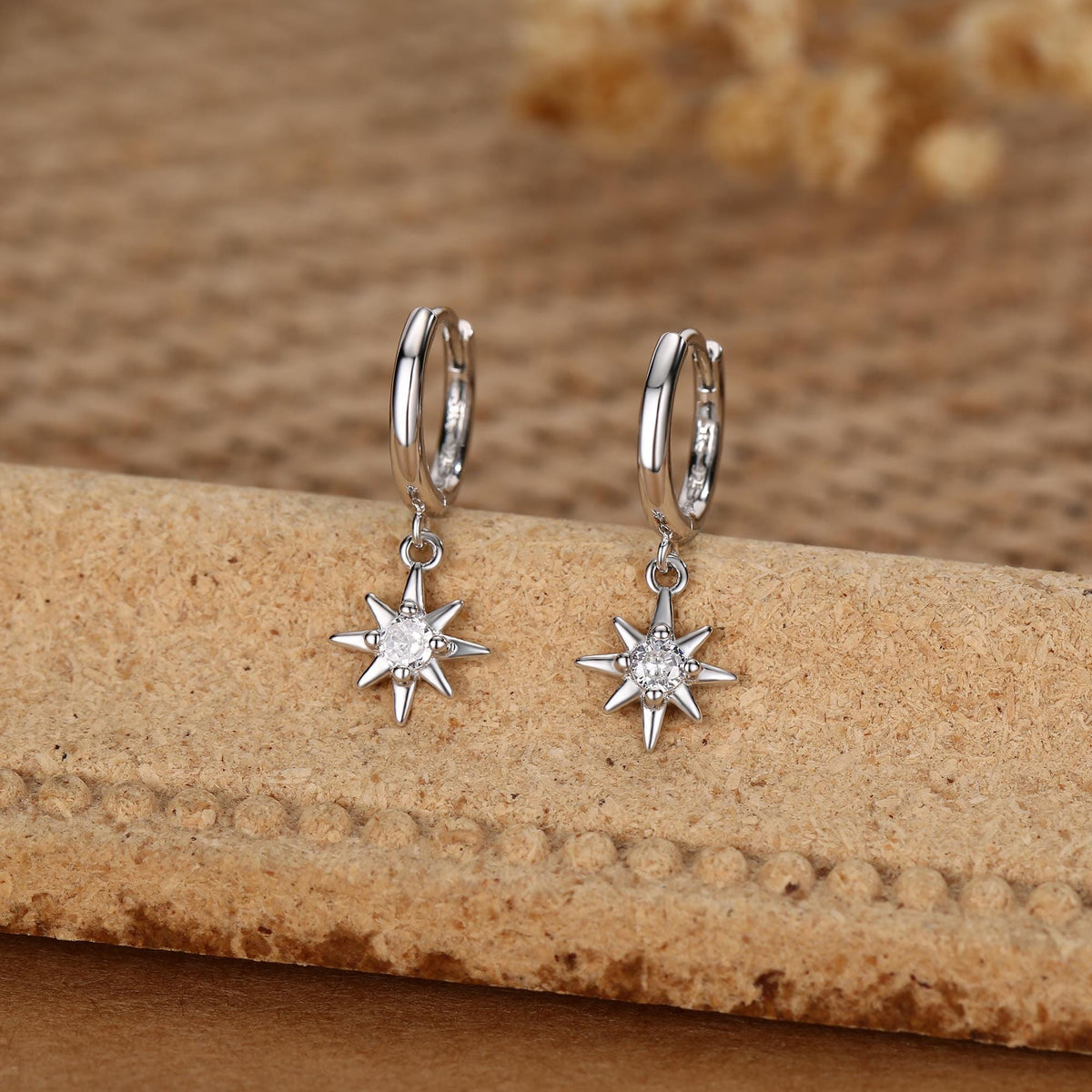 Starburst Huggie Hoop Earrings in Sterling Silver