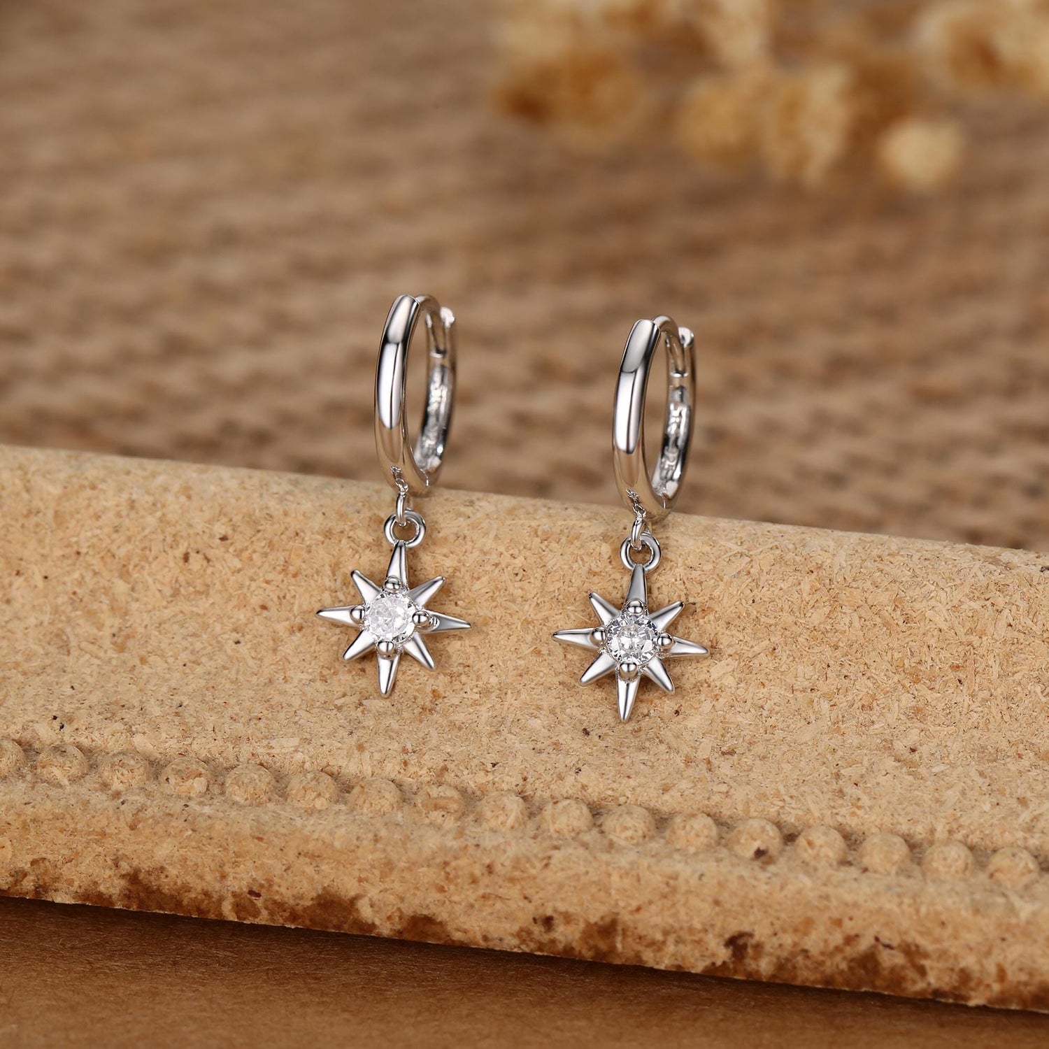 Starburst Huggie Hoop Earrings in Sterling Silver