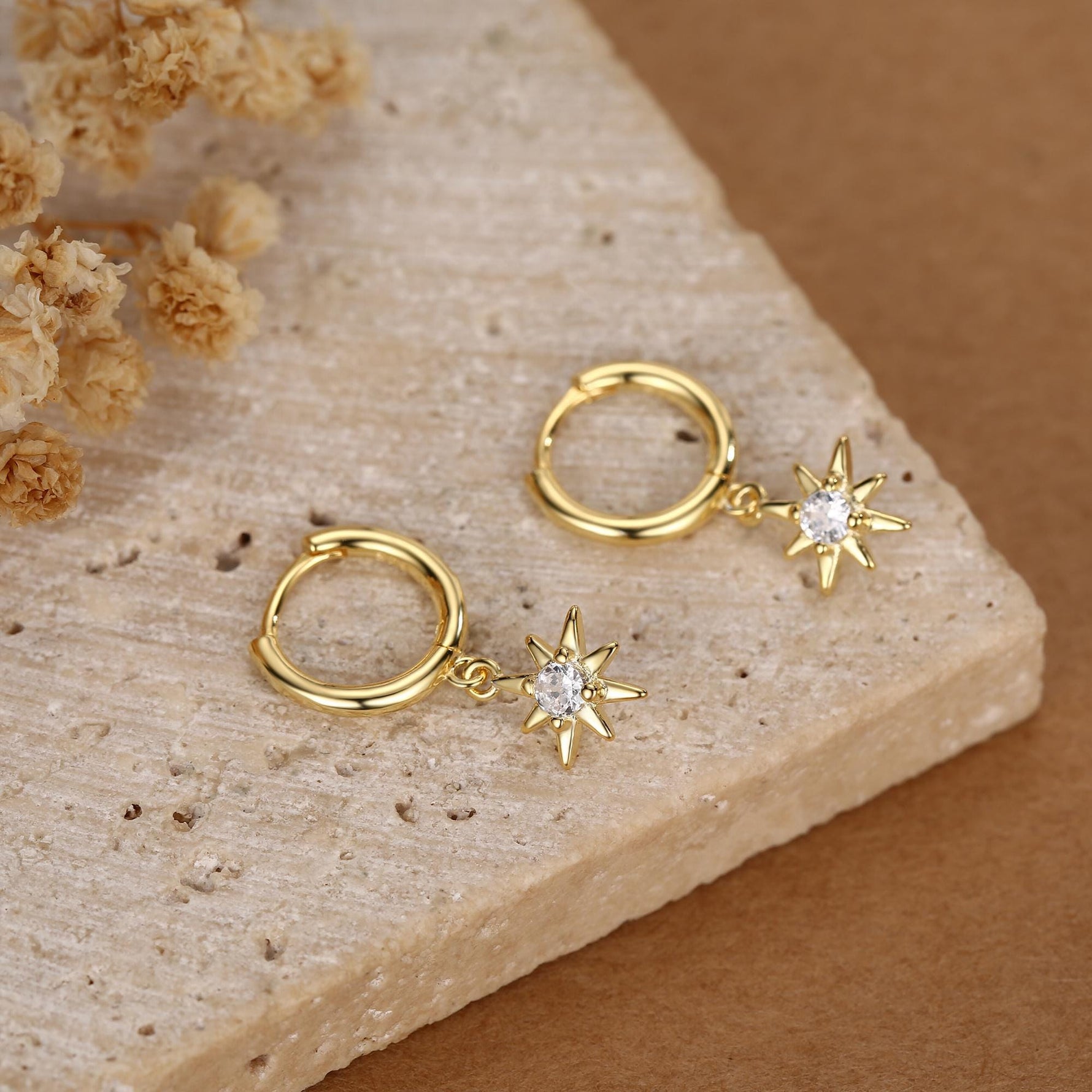 Starburst Huggie Hoop Earrings in Sterling Silver