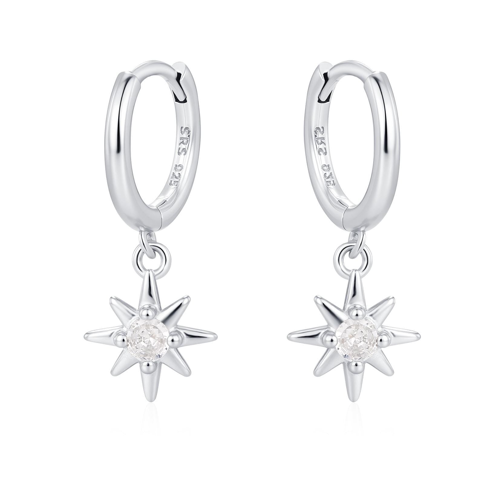 Starburst Huggie Hoop Earrings in Sterling Silver