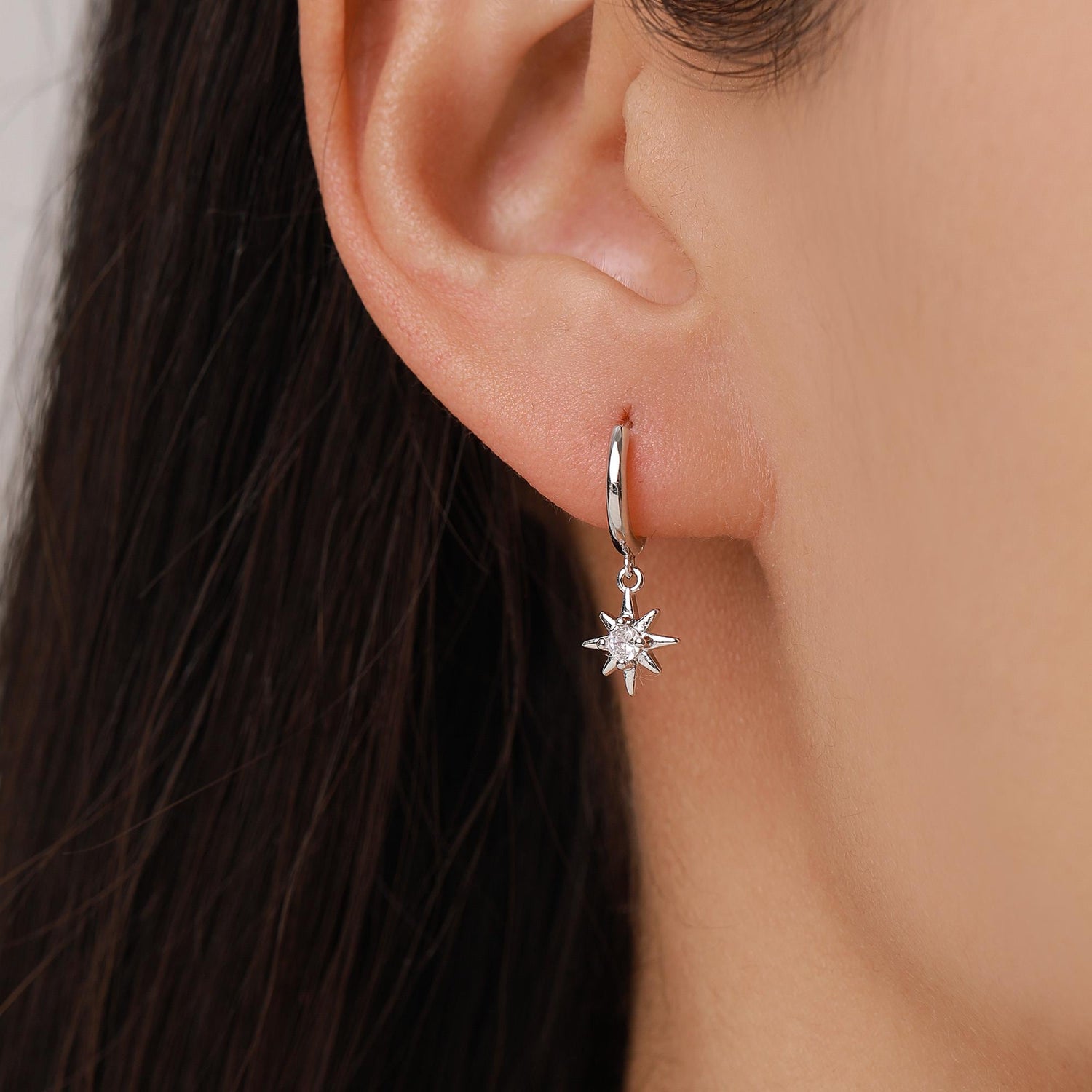 Starburst Huggie Hoop Earrings in Sterling Silver