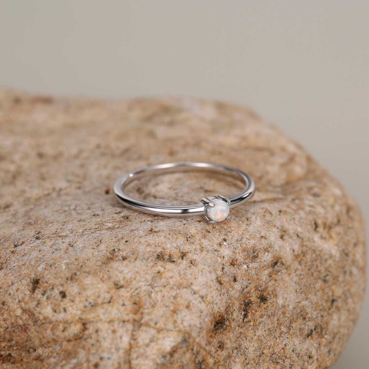 Tiny Fire Opal Ring in Sterling Silver, US 5 - 8, 3mm Opal Ring, Prong Set, Lab Opal Stone Ring, White Opal Ring, Delicate Stacking Ring,