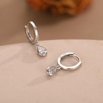 Tiny Droplet CZ Huggie Hoop Earrings in Sterling Silver, Silver or Gold, Geometric Hoop Earrings,