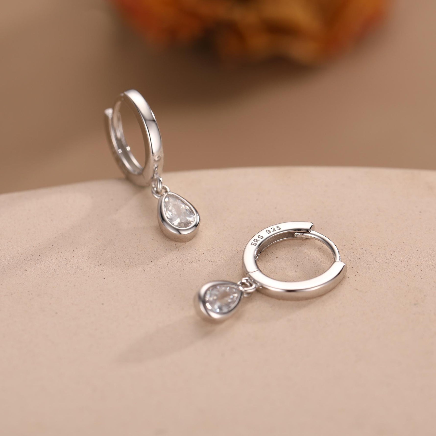 Tiny Droplet CZ Huggie Hoop Earrings in Sterling Silver, Silver or Gold, Geometric Hoop Earrings,