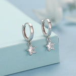 CZ Star Huggie Hoop Earrings in Sterling Silver, Silver or Gold, North Star Dangle Earrings, Sunburst Earrings, Celestial Jewellery