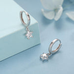CZ Star Huggie Hoop Earrings in Sterling Silver, Silver or Gold, North Star Dangle Earrings, Sunburst Earrings, Celestial Jewellery