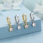 CZ Star Huggie Hoop Earrings in Sterling Silver, Silver or Gold, North Star Dangle Earrings, Sunburst Earrings, Celestial Jewellery
