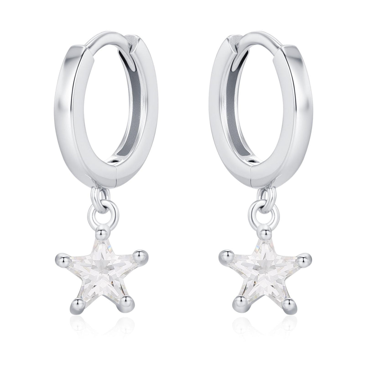CZ Star Huggie Hoop Earrings in Sterling Silver, Silver or Gold, North Star Dangle Earrings, Sunburst Earrings, Celestial Jewellery