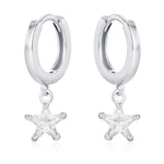 CZ Star Huggie Hoop Earrings in Sterling Silver, Silver or Gold, North Star Dangle Earrings, Sunburst Earrings, Celestial Jewellery