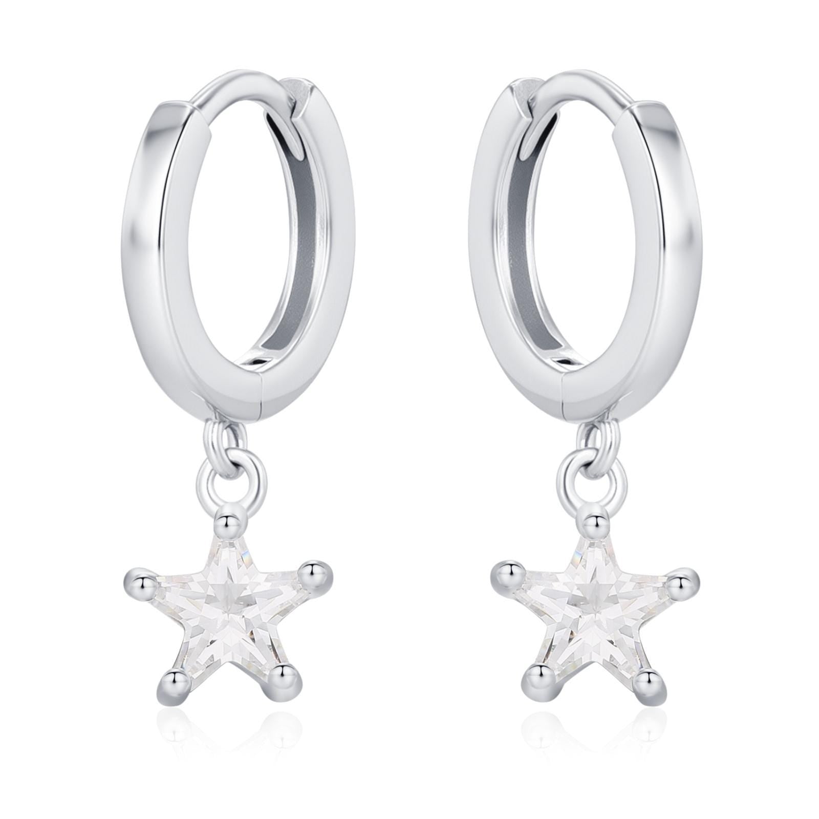 CZ Star Huggie Hoop Earrings in Sterling Silver, Silver or Gold, North Star Dangle Earrings, Sunburst Earrings, Celestial Jewellery