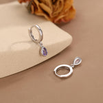 Tiny Amethyst Purple Droplet CZ Huggie Hoop Earrings in Sterling Silver, Silver or Gold, Geometric Hoop Earrings